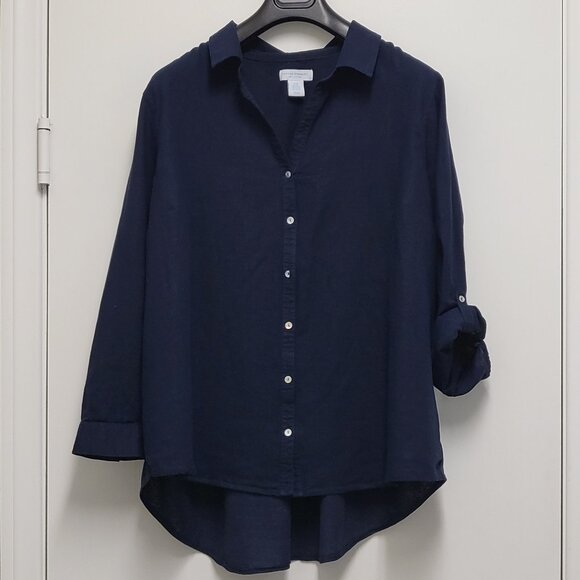 Martha Stewart Collection Shirt Linen Blend Womens 3X Plus Button Up Long Sleeve - Picture 1 of 14